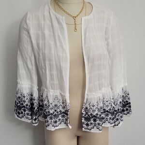 NWT Zara White Embroidered Cotton Cardigan Bell Sleeves Size Small
